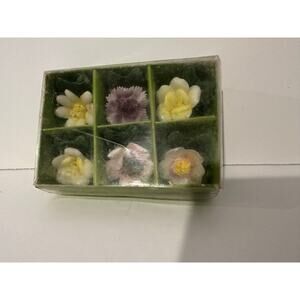 VINTAGE ENESCO BONE CHINA CARD HOLDER FLOWER SET OF 6 BOX